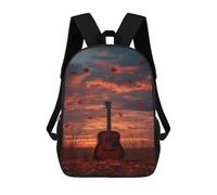 sinyumoney Autumn Guitar Sunset 3D Printed Kids 17inch Backpacks Boys Fashion Travel Backpacks School Bag for Boys Elementary And Middle School Students