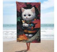sinyumoney Autumn Kitten with Butterfly Bathroom Towels Set for Smooth Skin Quick Drying Durable Beach Towel Gentle for Sensitive Skin 130cm*80cm