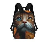 sinyumoney Autumn Leaves And Orange Tabby Cat Kids Backpacks,3D Personalized School Bookbags for Boys Girls Large Schoolbags Casual Daypack 17inch