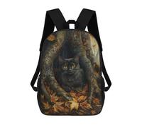 sinyumoney Autumn Leaves Black Cat Art Print School Backpack Lightweight Airport College Students Back Pack for Boys/Girls/Teenagers 17inch