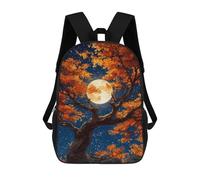 sinyumoney Autumn Moonlit Night Scene Kids School Backpack 3D Printed Fashion School Bag Casual School Bag for Boys Elementary And Middle School Students 17inch