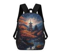 sinyumoney Autumn Moonlit Pagoda Scene Kids Backpacks,3D Personalized School Bookbags for Boys Girls Large Schoolbags Casual Daypack 17inch