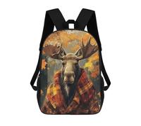 sinyumoney Autumn Moose with Plaid Scarf Backpacks 3D Printed 17inch Kids School Backpack Outdoor Casual Daypack Casual Travel Bags for Middle School Students