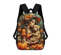 sinyumoney Autumn Pumpkin Lady with Puppy Backpack School Daypacks Business Backpack Water Resistant Bookbag for Girls Boys Teenage 17inch