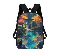 sinyumoney Autumn Shrine Japanese Black Cat Backpack, Children's Backpack, Student School Bag Bookbag Rucksack, 3D Printed School Bag for Boys Girls 17inch
