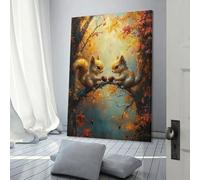 sinyumoney Autumn Squirrel Pair Custom Canvas Prints for Living Room Kitchen Home Decorations Wall Art Canvas 20x30inch(50x75cm)