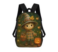 sinyumoney Autumn Witch Doll Pumpkins Children's School Backpack 3D Printed for Kids Travel Rucksacks Book Bags for Boys Elementary School Students 17inch