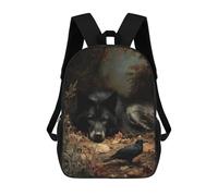 sinyumoney Autumn Wolf And Raven Scene School Backpack Lightweight Airport College Students Back Pack for Boys/Girls/Teenagers 17inch