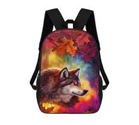 sinyumoney Autumn Wolf Portrait Art Print Backpack School Lightweight Airport College Students Back Pack for School/Work/Travel 17inch