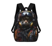 sinyumoney Aviator Cat in Uniform Children's School Backpack Fashion Casual Children's Backpacks 3D Printed School Bags Boy Large Backpack 17inch