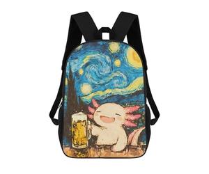 sinyumoney Axolotl Beer Starry Night Backpacks 3D Printed Kids School Backpack Outdoor Casual Daypack Fashion Casual Children Backpacks Cute Travel Bags 17inch