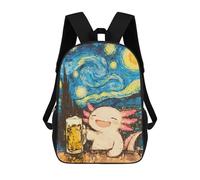 sinyumoney Axolotl Beer Starry Night Children's School Backpack 3D Printed for Kids Travel Rucksacks Book Bags Kids School Bag 17inch