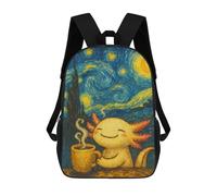 sinyumoney Axolotl Coffee Starry Night Painting Rucksacks 3D Printed Children Backpacks Fashion Casual Daypack Cute Travel Bags Outdoor Casual Daypack for Boy And Girl 17inch