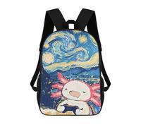 sinyumoney Axolotl Gaming Starry Night Rucksacks 3D Printed Children Backpacks Fashion Casual Daypack Cute Travel Bags Outdoor Casual Daypack for Boy And Girl 17inch
