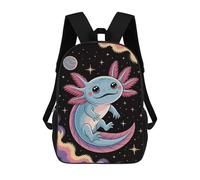 sinyumoney Axolotl in Space Cartoon Illustration Rucksacks 3D Printed Children 17inch Backpacks Fashion Casual Daypack Travel Bags Outdoor Casual Daypack for Boy And Girl