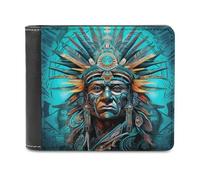 sinyumoney Aztec Warrior Portrait 3D Print PU Leather Wallet Coin Pocket ID Leather RFID Banknote Compartments Purse Youth Guys 11.7cm*9.5cm