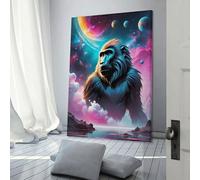 sinyumoney Baboon Cosmic Space Canvas Wall Art Prints Hanging Poster Yoga Studio Room Decor Inner Peace Reiki Wall Art Spiritual Healing Gift for Family Friend 16x24inch(40x60cm)
