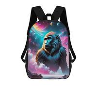 sinyumoney Baboon Cosmic Space Children's Backpack, 3D Printed School Backpack, Backpack for Boys Girls, Adjustable School Bag for Primary School 17inch