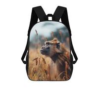 sinyumoney Baboon in Tall Wild Grass Animal Photo 3D Printed Kids School Bag Rucksacks Children's School Fashion Casual Back Pack High Capacity Travel Book Bags Backpack for Kids 17inch