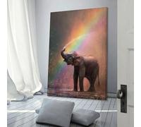 sinyumoney Baby Elephant Rainbow Shower Canvas Artwork for Wall for Bedroom Office Bathroom Decor Picture for Wall 20x30inch(50x75cm)