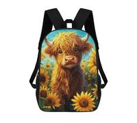 sinyumoney Baby Highland Cow in Sunflower Field Kids School Backpack School Bag 3D Printed School Bag for Boys Elementary And Middle School Students 17inch