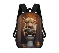 sinyumoney Baby Highland Cow Toilet School Bag Backpack Teen Schoolbag 3D Printing Adjustable Schoolbag Fashion Pocket Bag for Kids Boys Girls Students And Teenagers Fans 17inch