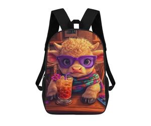 sinyumoney Baby Highland Cow with Sunglasses Backpack School High Secondary School Bags Casual Backpack for Camping Outdoor Adventures And Daily Travel 17inch