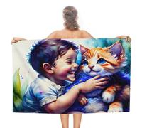 sinyumoney Baby's First Cat Adventure Towels Bathroom Super Soft Absorbent Beach Towel Ideal for Beach 130cm*80cm