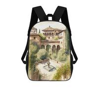 sinyumoney Backpack, Alhambra Garden Watercolor School Bags Schoolbag, School Bags,Travel Rucksacks Book Bags 3D Printed Cartoon Large Capacity Backpack for Boy And Girl 17inch