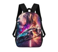 sinyumoney Backpack, City in Flames Speeding Car Artwork -1 School Bags Schoolbag, School Bags,Travel Rucksacks Book Bags 3D Printed Cartoon Large Capacity Backpack for Boy And Girl 17inch