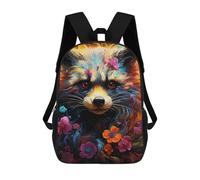 sinyumoney Backpack, Colorful Fox with Flowers School Bags Schoolbag, School Bags,Travel Rucksacks Book Bags 3D Printed Cartoon Large Capacity Backpack for Boy And Girl 17inch