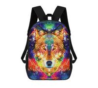 sinyumoney Backpack, Colorful Wolf Portrait Artwork -1 School Bags Schoolbag, School Bags,Travel Rucksacks Book Bags 3D Printed Cartoon Large Capacity Backpack for Boy And Girl 17inch