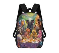 sinyumoney Backpack for Boys Girls 3d Print Animals at A Colorful Feast Bookbag Elementary School Kids Casual Travel Bag Laptop Daypack 17inch