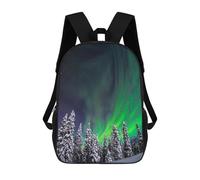 sinyumoney Backpack for Boys Girls 3d Print Aurora Borealis Over Snow-Covered Trees Bookbag Elementary School Kids Casual Travel Bag Laptop Daypack 17inch