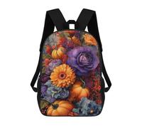 sinyumoney Backpack for Boys Girls 3d Print Autumn Floral Bouquet with Pumpkins Bookbag Elementary School Kids Casual Travel Bag Laptop Daypack 17inch
