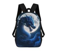 sinyumoney Backpack for Boys Girls 3d Print Blue Dragon Moonlit Sky Bookbag Elementary School Kids Casual Travel Bag Laptop Daypack 17inch