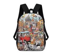 sinyumoney Backpack for Boys Girls 3d Print Canine Carnival Chaos Bookbag Elementary School Kids Casual Travel Bag Laptop Daypack 17inch