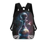 sinyumoney Backpack for Boys Girls 3d Print Chess Piece on Cosmic Board Bookbag Elementary School Kids Casual Travel Bag Laptop Daypack 17inch
