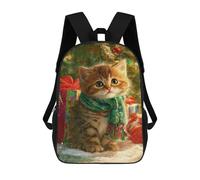 sinyumoney Backpack for Boys Girls 3d Print Christmas Kitten with Scarf Bookbag Elementary School Kids Casual Travel Bag Laptop Daypack 17inch