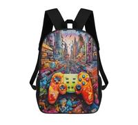 sinyumoney Backpack for Boys Girls 3d Print Cityscape with Game Controller Bookbag Elementary School Kids Casual Travel Bag Laptop Daypack 17inch