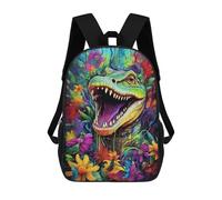 sinyumoney Backpack for Boys Girls 3d Print Colorful Dinosaur in Flowers Bookbag Elementary School Kids Casual Travel Bag Laptop Daypack 17inch