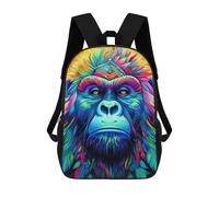 sinyumoney Backpack for Boys Girls 3d Print Colorful Gorilla Portrait -3 Bookbag Elementary School Kids Casual Travel Bag Laptop Daypack 17inch