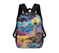 sinyumoney Backpack for Boys Girls 3d Print Colorful Lighthouse Coastal Scene Bookbag Elementary School Kids Casual Travel Bag Laptop Daypack 17inch