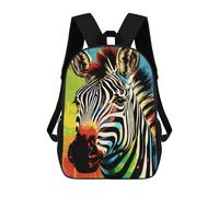 sinyumoney Backpack for Boys Girls 3d Print Colorful Zebra Portrait -3 Bookbag Elementary School Kids Casual Travel Bag Laptop Daypack 17inch