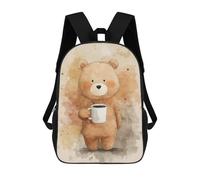 sinyumoney Backpack for Boys Girls 3d Print Cute Bear with Coffee Bookbag Elementary School Kids Casual Travel Bag Laptop Daypack 17inch