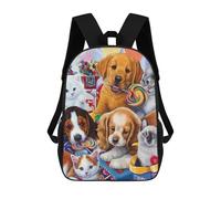 sinyumoney Backpack for Boys Girls 3d Print Cute Puppies And Kittens Party Bookbag Elementary School Kids Casual Travel Bag Laptop Daypack 17inch
