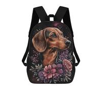 sinyumoney Backpack for Boys Girls 3d Print Dachshund with Flowers Bookbag Elementary School Kids Casual Travel Bag Laptop Daypack 17inch