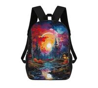 sinyumoney Backpack for Boys Girls 3d Print Enchanted Forest Sunset Bookbag Elementary School Kids Casual Travel Bag Laptop Daypack 17inch
