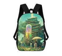 sinyumoney Backpack for Boys Girls 3d Print Enchanted Tower in Fantasy Land Bookbag Elementary School Kids Casual Travel Bag Laptop Daypack 17inch
