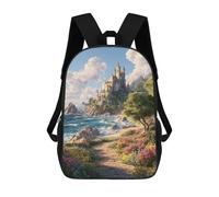 sinyumoney Backpack for Boys Girls 3d Print Fantasy Castle by The Sea -1 Bookbag Elementary School Kids Casual Travel Bag Laptop Daypack 17inch